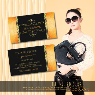Black and Orange Glitter Golden Ornate Ornaments Business Card