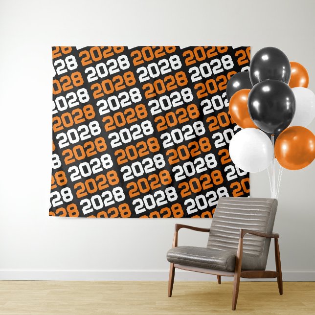 Black and Orange Graduation Backdrop (Black and Orange Graduation Class Year Repeating Backdrop)
