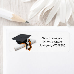 Black and Orange Graduation Cap and Tassel Address Label