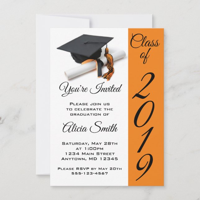 Black and Orange Graduation Cap and Tassel Invitation (Front)