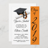 Black and Orange Graduation Cap and Tassel Invitation (Front/Back)
