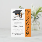 Black and Orange Graduation Cap and Tassel Invitation (Standing Front)