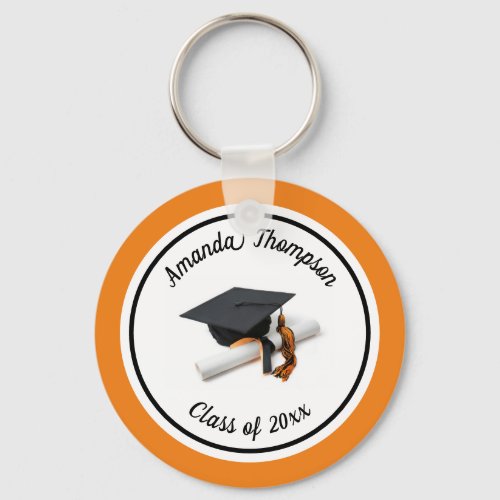 Black and Orange Graduation Cap and Tassel Keychain