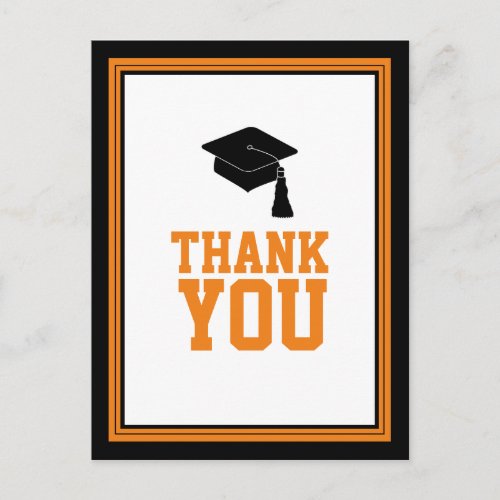 Black and Orange Graduation Party Thank You Postcard