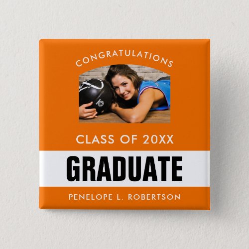 Black and Orange Graduation Photo Button