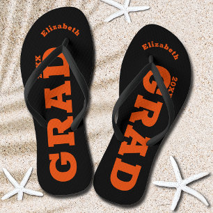 Black and Orange Graduation Senior Class Flip Flops