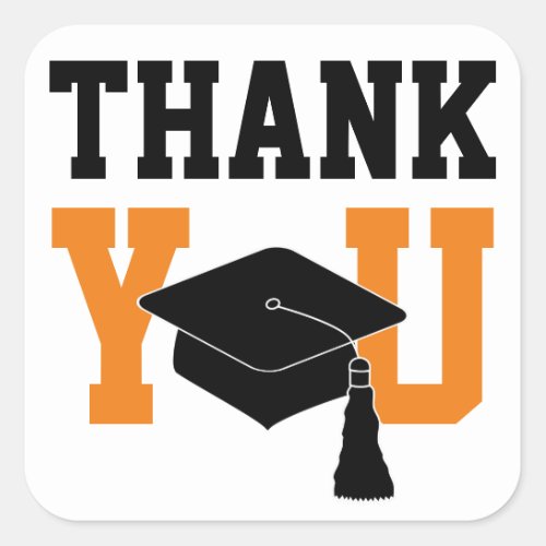 Black and Orange Graduation Thank You Square Sticker