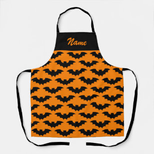 Black and orange Halloween bat wing print kitchen Apron