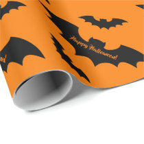 Black and orange Halloween bats custom name Wrapping Paper