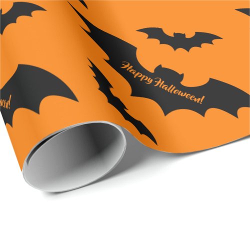 Black and orange Halloween bats custom name Wrapping Paper