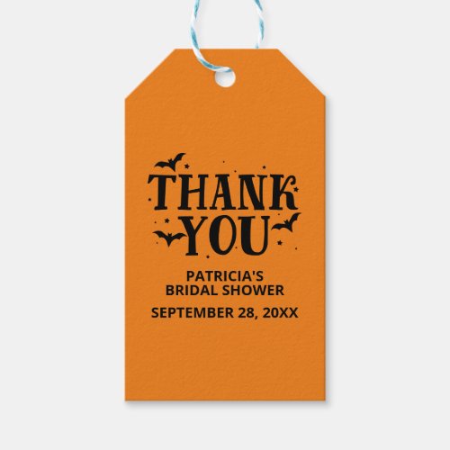 Black And Orange Halloween Bridal Shower Thank You Gift Tags