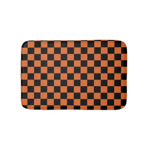 Black and Orange Halloween Checkerboard  Bath Mat