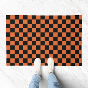 Black and Orange Halloween Checkerboard Doormat