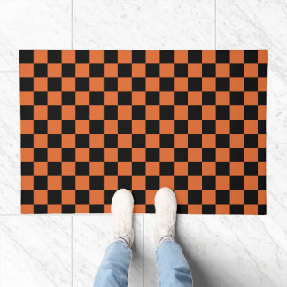 Black and Orange Halloween Checkerboard Doormat