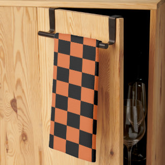 Black and Orange Halloween Checkerboard  Kitchen Towel