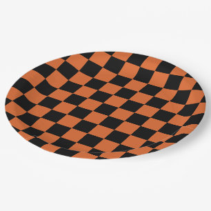 Black and Orange Halloween Checkerboard Paper Plates
