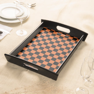 Black and Orange Halloween Checkerboard  Serving Tray