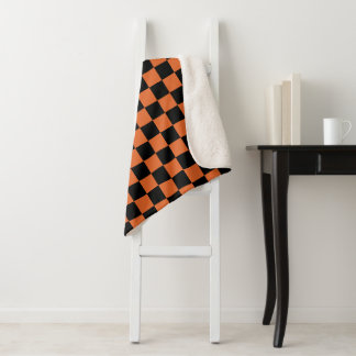 Black and Orange Halloween Checkerboard  Sherpa Blanket
