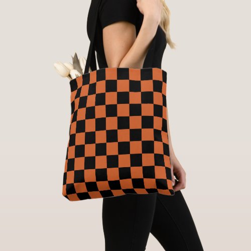 Black and Orange Halloween Checkerboard  Tote Bag