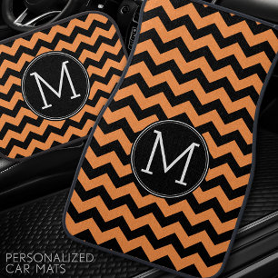 Black and Orange Halloween Chevrons Monogram Car Floor Mat