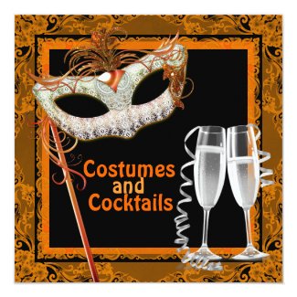 Black and Orange Halloween Costume Party Card