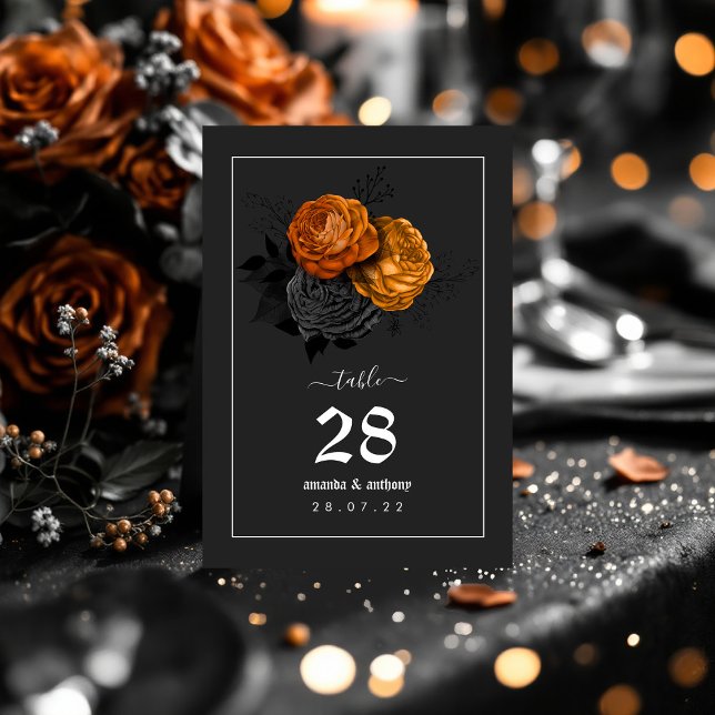 Black and Orange Halloween Floral Wedding Menu Table Number (Black and Orange Halloween Floral Wedding Menu Table Number)