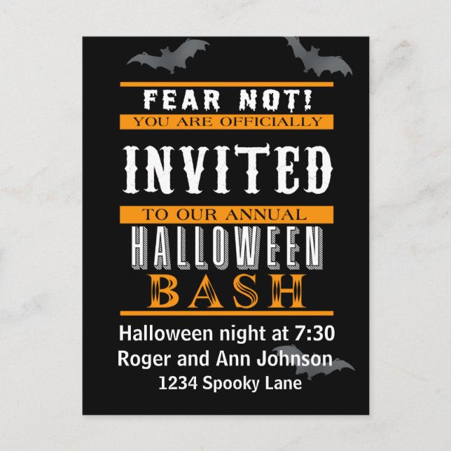 Black and Orange Halloween Party Invitations (Front)