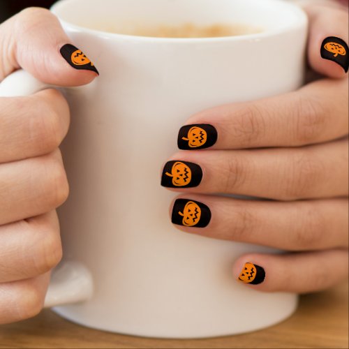 Black and orange Halloween party pumpkin carving Minx Nail Art