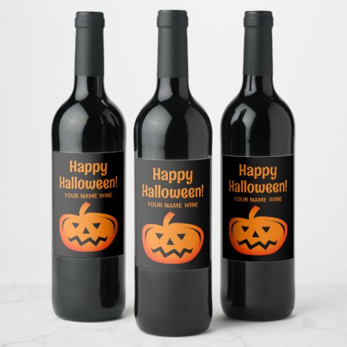 Black and orange Halloween party wine labels