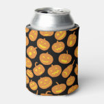 Black and Orange Halloween Pumpkin Pattern Can Cooler