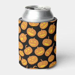 Black and Orange Halloween Pumpkin Pattern Can Cooler