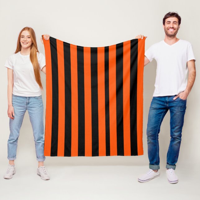 Black and Orange Halloween Stripes  Fleece Blanket (In Situ)