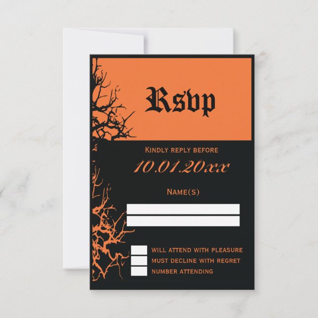 Black And Orange Halloween Wedding RSVP Cards (Front)