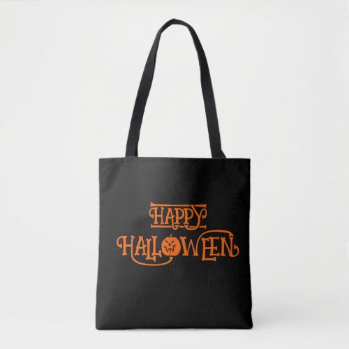Black and Orange Happy Halloween Bony Typography Tote Bag
