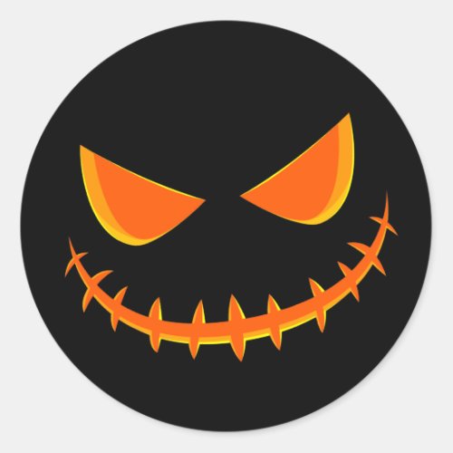 Black and Orange Happy Jack O Lantern Face Classic Round Sticker