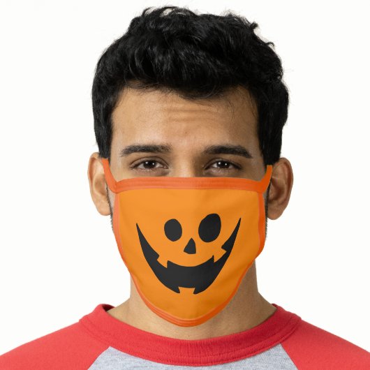Black and Orange Happy Pumpkin Halloween Face Mask (Worn Him)