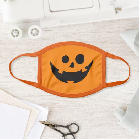 Black and Orange Happy Pumpkin Halloween Face Mask (Insitu)