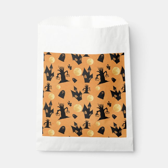 Black and Orange Haunted House Halloween Favor Bag (Front)