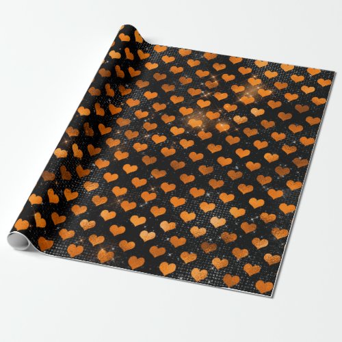 Black and Orange Heart Pattern Wrapping Paper