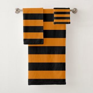 Black and Orange Horizontal Stripes Bath Towel Set