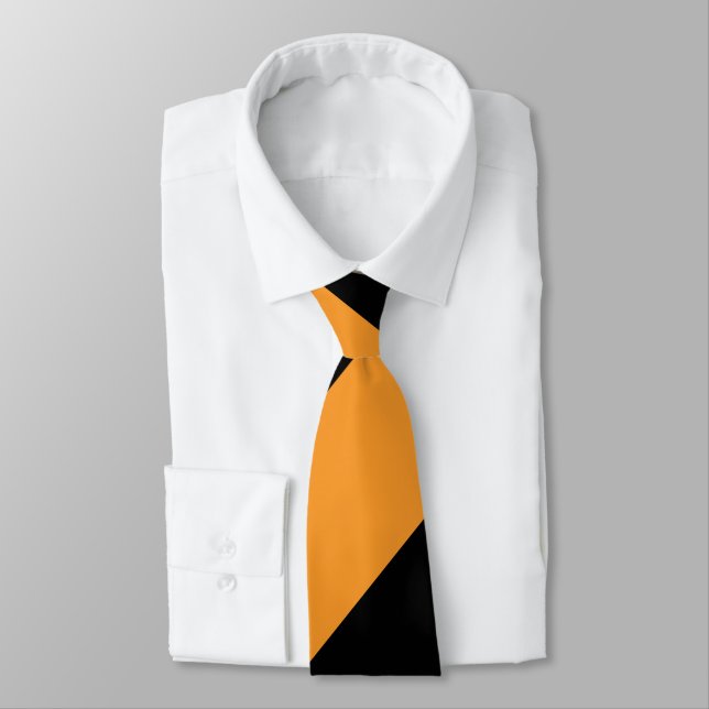 Black and Orange II Broad Regimental Stripe Neck Tie (Tied)
