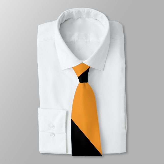 Black and Orange II Broad University Stripe Neck Tie (Tied)