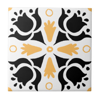 Black and Orange Intricate Floral pattern Ceramic Tile