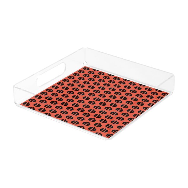 Black and Orange Jack-o-lantern Print Acrylic Tray (Angled)