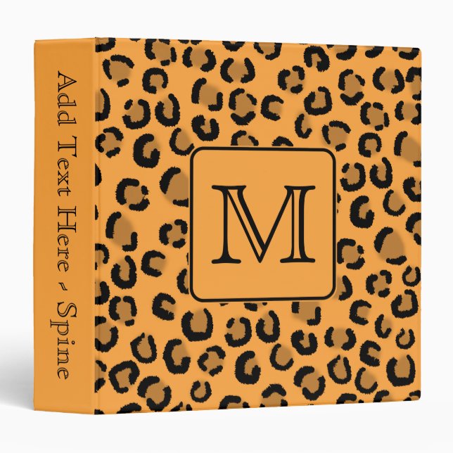 Black and Orange Leopard Print. Custom Monogram. Binder (Front/Spine)