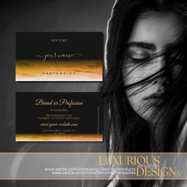 Black and Orange Marble Pattern Shadow Font Modern Business Card (Creator Uploaded)