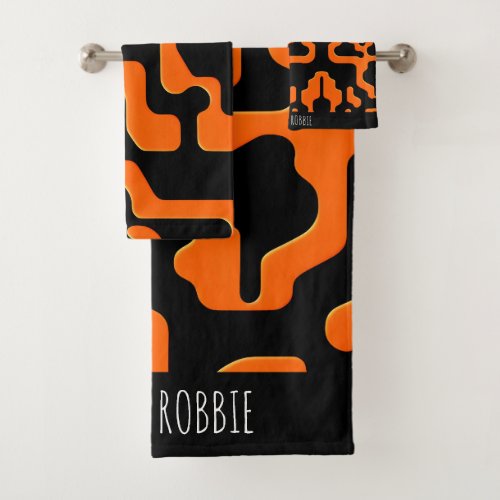 Black and orange maze Abstract Geometric Pattern Bath Towel Set