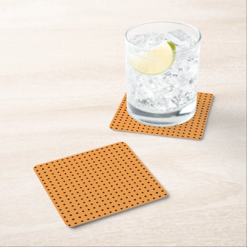 Black and Orange Minimalist Polka Dots g1 Square Paper Coaster