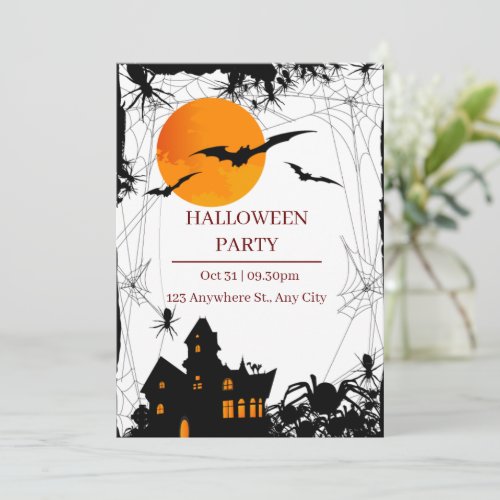 Black and Orange Modern Halloween Party Invitation