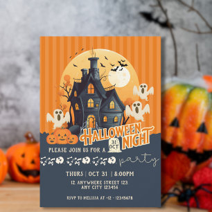 Black and Orange Modern Haunted House Halloween Invitation